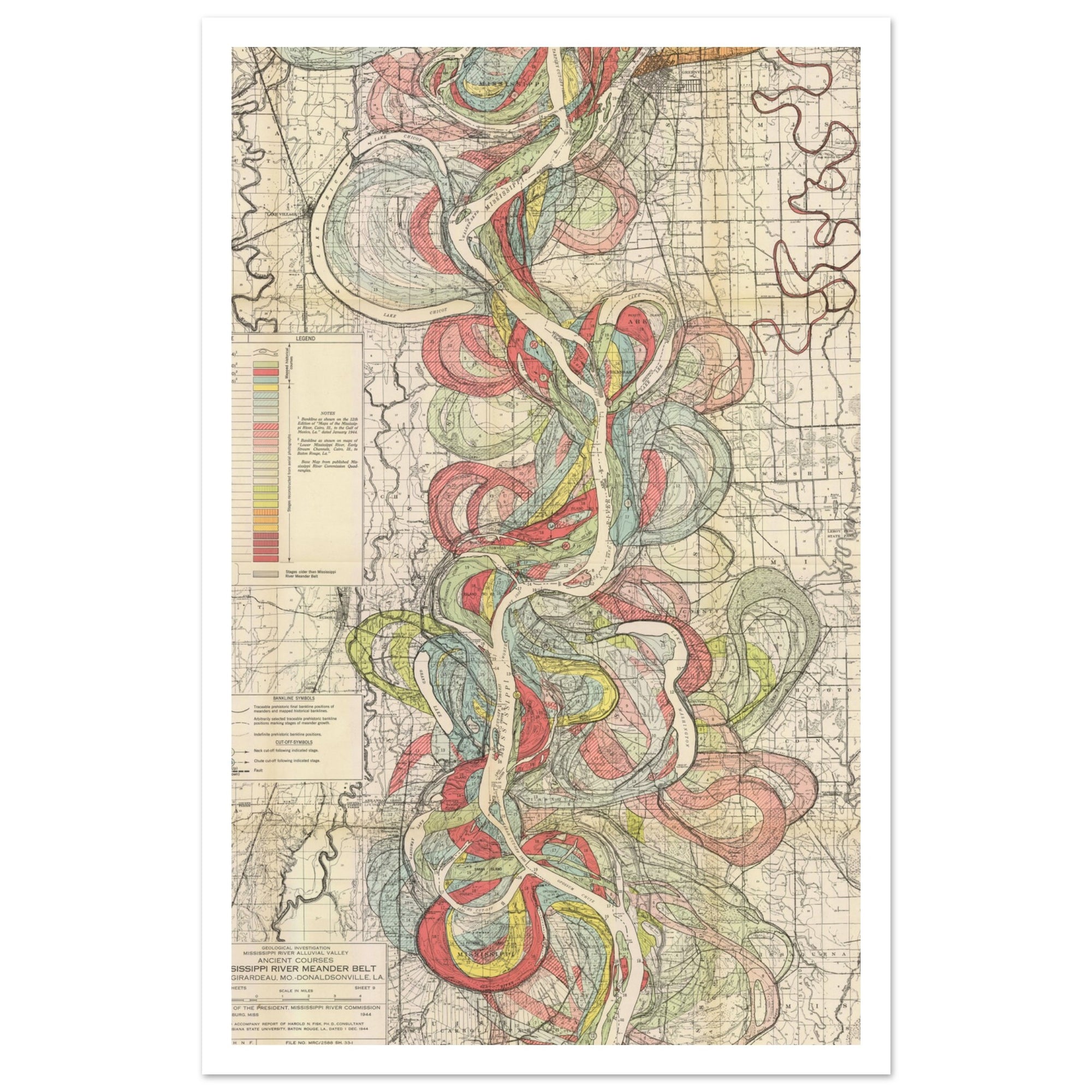 abstract squiggly lines on a vintage map in muted colors 