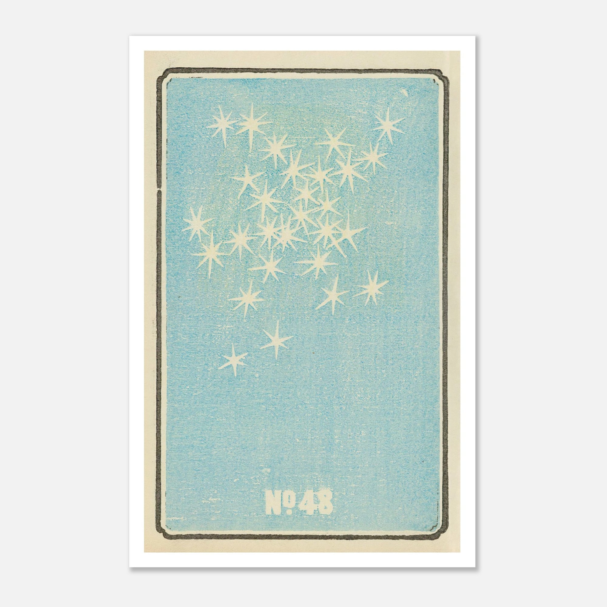 pale blue and white art poster of fireworks