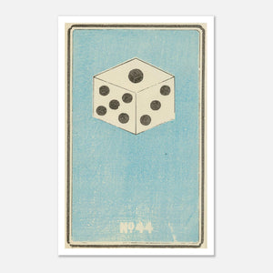 pale blue and white art poster of die