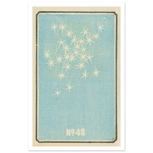 pale blue and white art print of fireworks