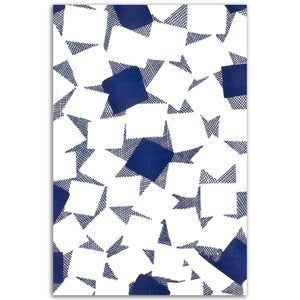 abstract blue and white square designs in pattern with hatchmarks design in background