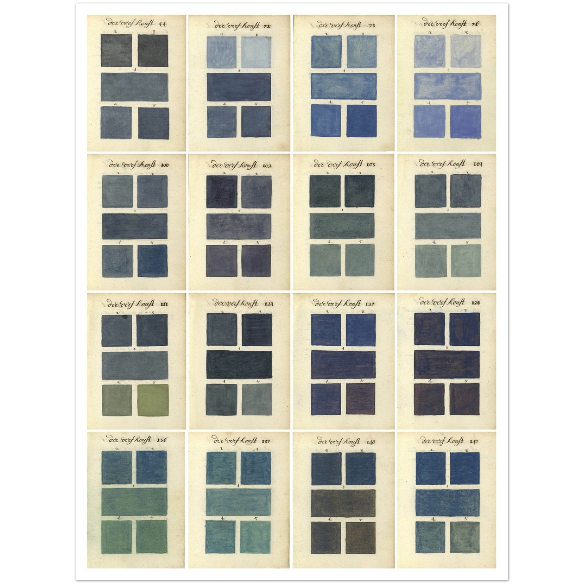 A. Boogert Blues and Greens color swatches Collection wall art